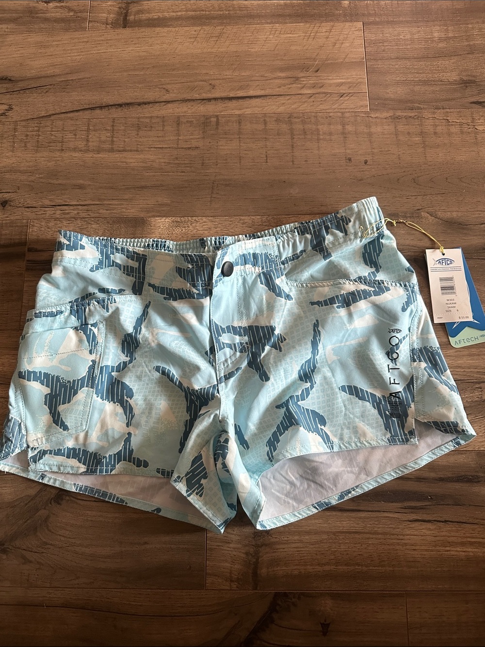 Aftco Women's Light Blue Printed Swim Shorts